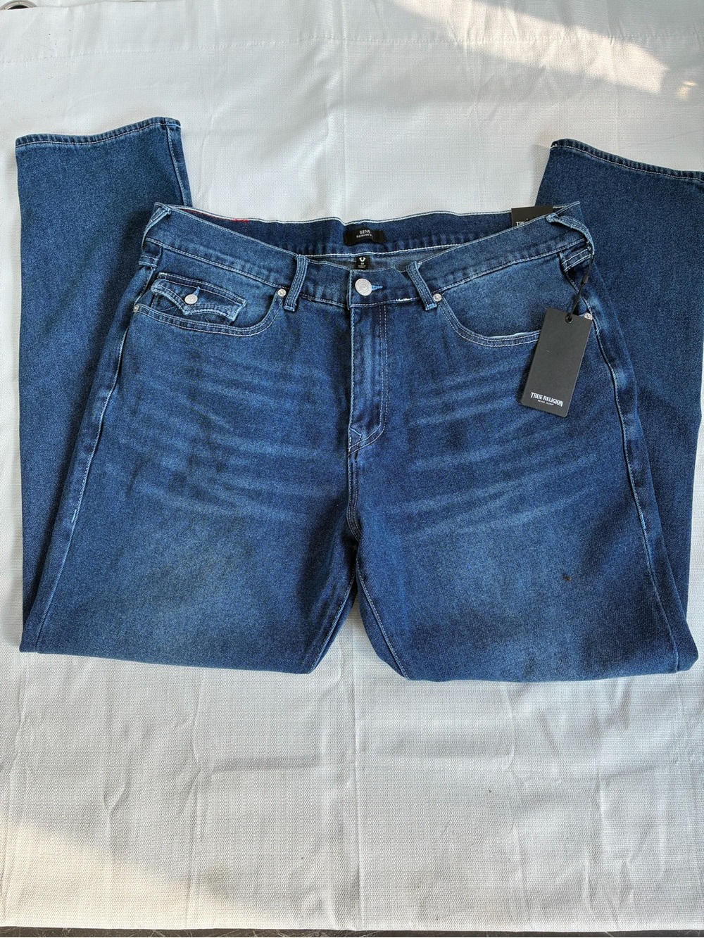 True Religion Men's Blue Denim Jeans Slim Straight 38x32 NWT/0403